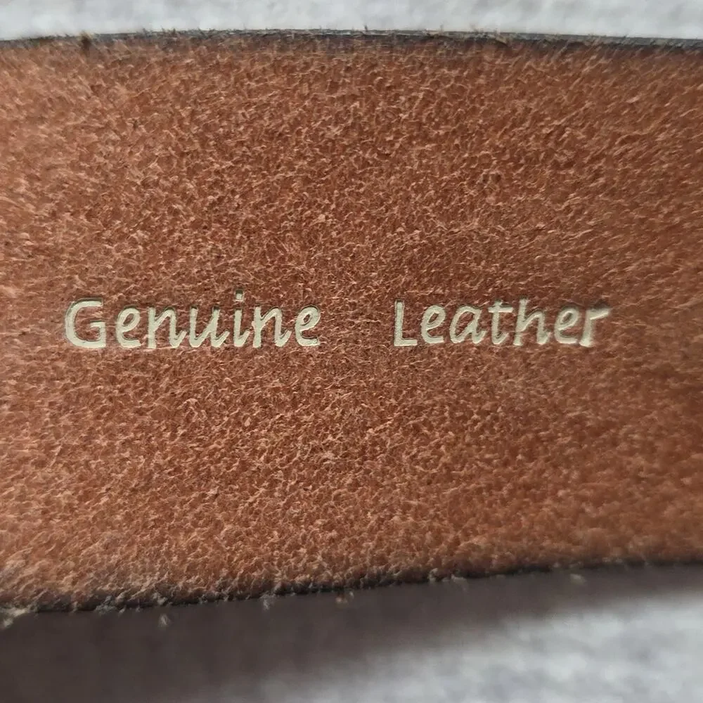 Vintage Fossil Silver Metallic Embossed Textured Genuine Leather Belt Womens L